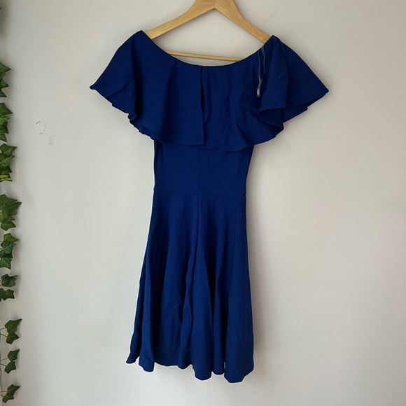 Unique Vintage Frenchie Ruffle Neck Capelet Blue Dress - Picture 5 of 5